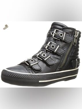 ASH Vangelis Sneaker in Black zip up sneaker with dramatic buckles (37) 7.5
